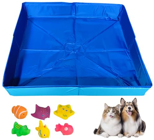 Faltbarer Hundepool, 50 * 10cm Hunde Planschbecken für Haustiere, Planschbecken für Haustiere, Katzenpool mit Spielzeug, Wasserspielzeug Hundepool für Große & Kleine Hunde Und Katze (Blau)