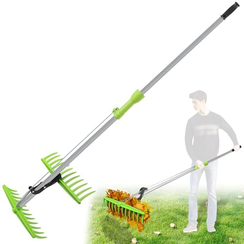 Rastrillo 2 en 1 para guardar la parte posterior, pinzas ergonómicas con mango largo, eficiente recogedor de hojas para limpieza de césped, fácil de recoger, no más agacharse
