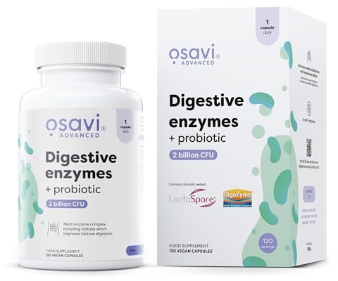 Osavi Digestive Enzymes + Probiotic – 120 Vegan Capsules | DigeZyme® + LactoSpore® | 7 Digestive Enzymes with Papain & Bromelain | Clinically Studied Ingredients | Clean Label