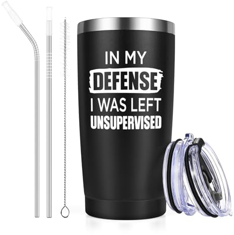 Livole Funny Mugs for Men, Him, Colleagues, Mens Christmas Gifts Ideas, in My Defence I was Left Unsupervised, Work Gifts for Men, Male Coworker, 600ml Double-Wall Travel Coffee Mug, 20oz Tumbler