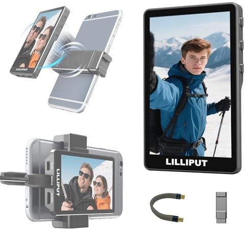LILLIPUT Handy Selfie Monitor, 3,97 Selfie-Monitor-Bildschirm magnetische Halterung, USB3.0 kabelgebundene, einstellbare Bildschirmrotation, kompatibel mit iPhone & Android für