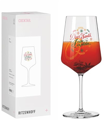 RITZENHOFF 8211007 Cocktailglas 500 ml, Serie Weihnachten – mit festlichem Design in Rot, Grün und edlem Goldakzent – Made in Germany