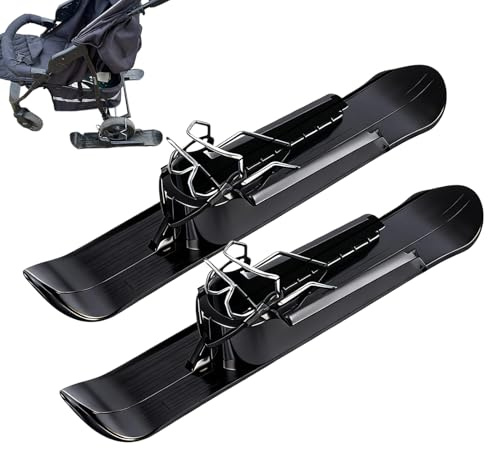Kinderwagen Schneeski, Schneeski-Befestigung für Kinderwagen, 2-in-1 leichter Schlitten mit Federklemmen und elastischem Seil, schwarzes ABS und Eisen, 53 x 9,5 x 7,7 cm, für Laufräder, Golfwagen