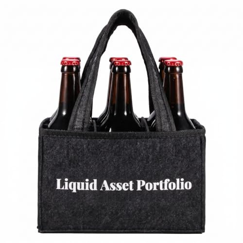Funny Birthday Gifts Bottle Carrier Bag for Men – Liquid Asset Portfolio | Personalised Beer Birthdays and Christmas Presents for Mens, Husband, Dad, Him, Retirement, Grey Felt, 6 Bottles