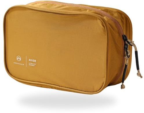 NORDKAMM Kulturbeutel zum Aufhängen Ultraleicht - Kosmetiktasche mit abnehmbarem Fach transparent - für Reise, Outdoor, Camping, Flugzeug - gelb