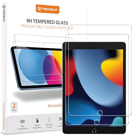 Techsuit Displayschutzfolie 2er Pack für iPad 10.2 2019 bis 2021 Gehärtetes Glas mit 9H Härte, HD Klarheit, Stoßschutz, Einfache Installation, ArmorGlass CrystalHD