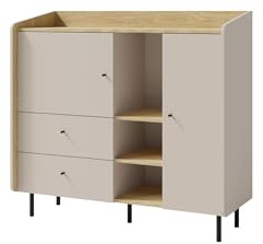 Marmex Meble Alessio Kommode mit offenem Regal, 2 Schubladen, 125x115x42cm, Modern, Sandbeige