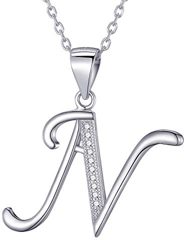 Morella Damen Halskette Silber mit Buchstabe N Anhänger 925 Silber rhodiniert mit Zirkoniasteinen weiß 45 cm