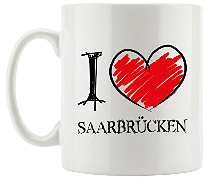 Pixxprint I Love Saarbrücken Fun Tasse, ca. 300ml Fassungsvermögen, Keramik Weiß, Spülmaschinenfest
