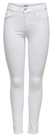 Damen ONLY Skinny Fit Jeans | Mid Waist Stretch Denim Hose | ONLBLUSH Life Röhrenjeans, Farben:Weiß, Größe:XS / 32L
