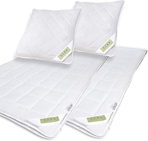 Julido 4-Jahreszeiten-Bett Komplettset 2xBettdecke 135x200cm mit 500+700g Füllung 2xKissen 80x80cm 800g Füllung Steppbett Bett mit Druckknöpfen Ganzjahresdecke für Allergiker geeignet