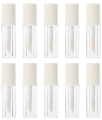 minkissy 10pcs Empty Lip Gloss Bottles Tube with Wand - 1.2ml Refillable Mini Lip Bottle Bulk Lip Oil with Rubber for Lipstick Lip Gloss DIY Clear Container (White)