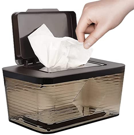 Umtiti Upgrade Large Size Wipes Dispenser, Large Capacity Wipes/Tissue Case with Moisture Seal Secure Lid and Non-Slip Rubber Feet, Dustproof Holder (Brown-L)