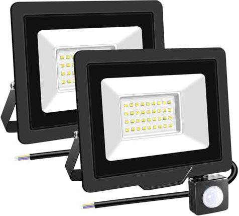 RIGIDON 2x 30W Projecteur d'extérieur Led Avec Detecteur de Mouvement, 3000 LM 6000K Blanche Froide, IP66 étanche Éclairage de Sécurité Extérieur, Projecteur led de Patio Garage Terrasse Jardin