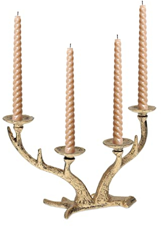Relaxdays Kerzenständer Hirschgeweih, vierarmig, Kerzenhalter für Stabkerzen, Vintage Kerzenleuchter, Gusseisen, Gold
