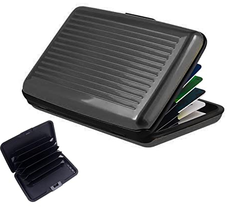 JeoPoom Porta Carte, Portacarte RFID in Alluminio Smart Schermato, Protezione RFID Tessere Credito, Carte di Credito, per Uomini e Donne (Nero)