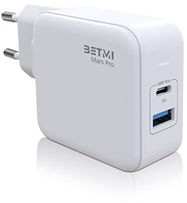 BETMI Cargador USB c, Cargador C GAN 68w, Cargador de Pared rápido y Compacto de 2 Puertos, Adecuado para MacBook Pro/Air, iPad Pro, Galaxy Phone, Android Phone, iOS Phone, Pixel, and More