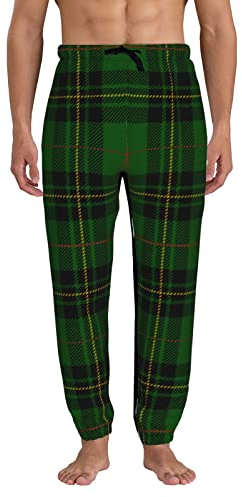 Herren Jogger Jogginghose Tartan Plaid Schottisch Grün Kariert Workout Laufen Baggy Hose Streetwear Hose, Schwarz , 41-44.5