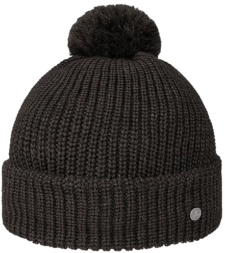 LIERYS Navigat Pudelmütze Damen/Herren - Strickmütze Made in Germany - Bommelmütze aus Schurwolle - Wollmütze mit Umschlag - Mütze Herbst/Winter - Wintermütze One Size 53-60 cm Dunkelbraun One Size