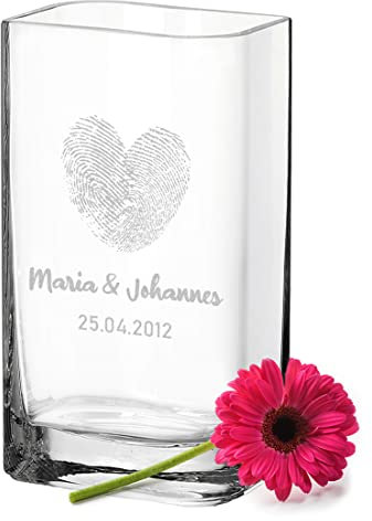 polar-effekt Blumenvase aus Glas mit individueller Gravur als Hochzeitsgeschenk - Glasvase mit Name - individuelle Geschenkidee zur Hochzeit - Geschenk für Standesamt als Dekoration - Tischdeko