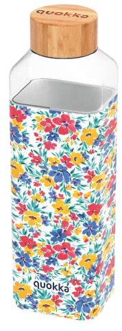 Quokka STORM DITSY FLORAL | BOUTEILLE EN VERRE CARRÉE AVEC COUVERCLE EN SILICONE 700 ML