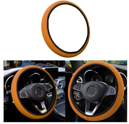 CGEAMDY Universeller Lenkradbezug für Auto, Durchmesser 37 – 38 cm, elastischer Lenkradbezug, atmungsaktive Mikrofaser aus Eisseide, rutschfest, geruchlos (Orange)