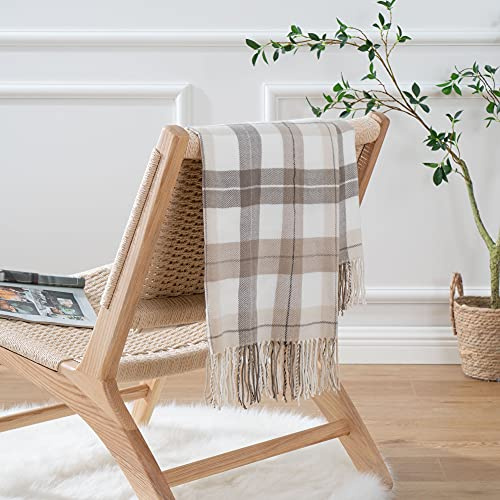 BATTILO HOME Buffalo Plaid Throw Blanket for Couch, Farmhouse Checkered Decor Throw, Lightweight Beige Throw Blankets for Chair Bed Sofa, 127x152cm