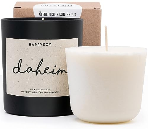 Duftkerze + Refill Wachs - Daheim Duftkerze im Glas mit Spruch aus Soja - natürlich handgemacht nachhaltig - kleines schönes Geschenk stilvolle Geschenkidee Dekoidee zum Einzug Einweihung