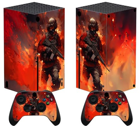 playvital Custom Vinyl Skins for Xbox Series X, Wrap Decal Cover Stickers for Xbox Series X Console Controller - Warfire