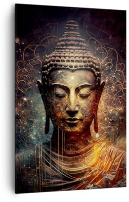 Wandbilder Dekoration Wohnzimmer Buddha Meditation Religion Bilder auf Leinwand 80x120cm Leinwandbild mit Rahmen Schlafzimmer Küche Deko Wand Kunstdruck Art Groß XXL Wanddeko Bild Canvas PA80x120-5775