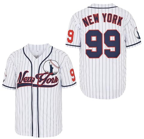 Herren New York 99 Baseball Trikots Shirts Hip Hop Button Down für Party Weihnachten Geschenk genäht, Weiss/opulenter Garten, L