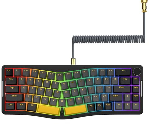 AJAZZ AKS068 Kabelgebundene mechanische Gaming-Tastatur mit Spiralkabel,Alice 68-Layout mit Dichtungsmontage&CNC-Knöpfen,brauner Hot-Swap-Schalter,programmierbarer VIA-Treiber,RGB-Beleuchtung-Schwarz