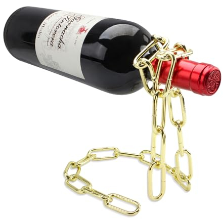 VinBee Porte-bouteille de vin magique - Chaîne flottante en acier - Porte-bouteille de vin - Maintient les bouteilles dans l'air - Doré