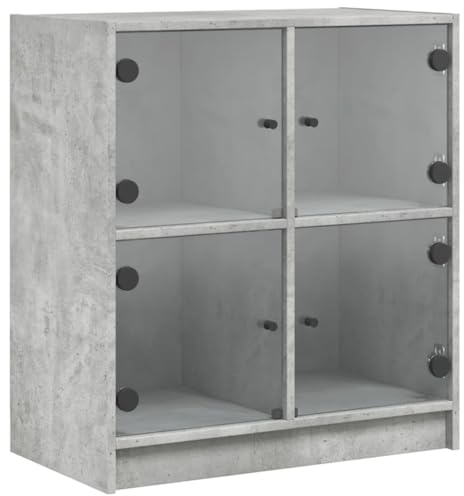 vidaXL Beistellschrank, Schrank Kommode mit Glastüren, Wohnzimmerschrank mit viel Stauraum, Sideboard Vitrine Flurschrank Mehrzweckschrank, Betongrau