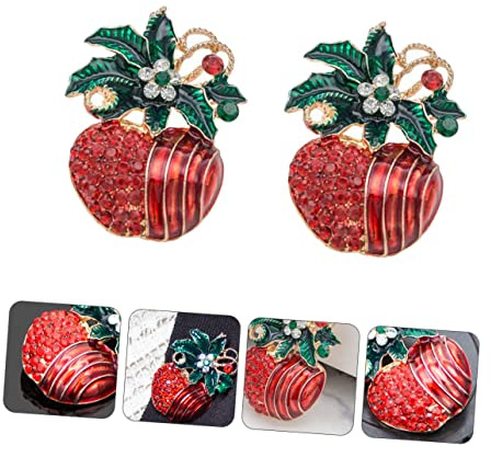 SHERCHPRY 2stücke Weihnachtsbrosche Emaille Apfel Anstecknadeln Mit Kristallbesatz Festliche Glänzende Accessoires Für Kleidung Mützen Schals Geschenkidee Für Damen Und Freunde