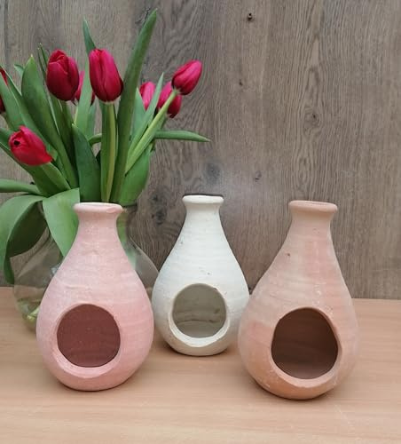 Generisch NEU !! 3er Set Teelichthalter je ca. 17 cm hoch aus Terrakotta Terracotta Windlicht Kerzenständer Garten Deko Mediterran