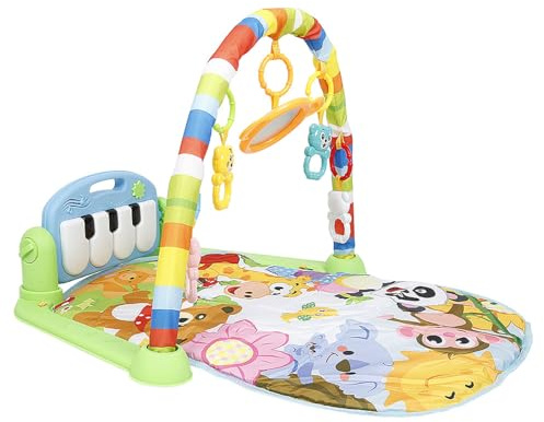 Homewell Musik-Fitnessmatte für Babys, 4 in 1, Fitnessrahmen für Babys mit abnehmbarem Spielzeug, Krabbeldecke und Spielmatte mit Licht und Musik (Grün, S7)