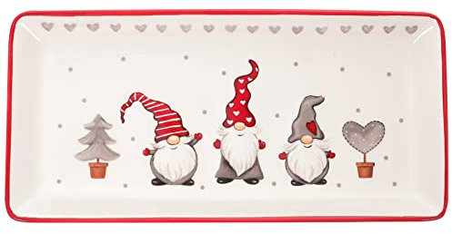 Piatti da portata natalizi in ceramica con design a gnomo natalizio, piatti rettangolari in porcellana per cena di Natale, insalata e dessert, 30 x 13 cm (vassoio da portata con motivo casuale