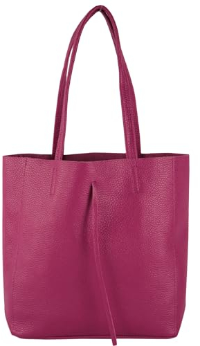modamoda de - T253 - Ital. Henkeltasche mit Innentasche aus Leder, Farbe:Pink