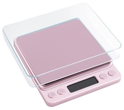 Digital kitchen Scales 3000g / 0.1g High-precision Mini Food Scales with Backlit LCD Display Stainless Steel Multifunctional Scale With 2 Weighing Pans Batteries Included (PINK, 3KG/0.1g)