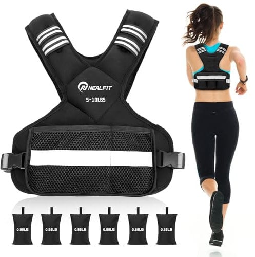 NEALFIT Weighted Vest for Women and Men, Adjustable Weighted Vest with Reflective Strip, Body Weight Vest for Workout, Walking, Running, Fitness, Strength Training (Black, 2.3-4.5KG)