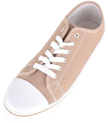 Mens Canvas Lace Up Sporty Outdoor Trainers Sneakers Plimsolls with Rubber Toe Cap - Taupe - UK 9