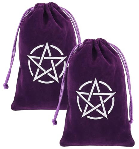 CREATCABIN 2 lila Tarot Aufbewahrungstasche Samt Mit Kordelzug Geschenkbeutel Mit Pentagramm Schutzkarte Für Hexe Tarot Würfel Karte Schmuck Kristall Wahrsager Kartentasche Halloween 18x12cm