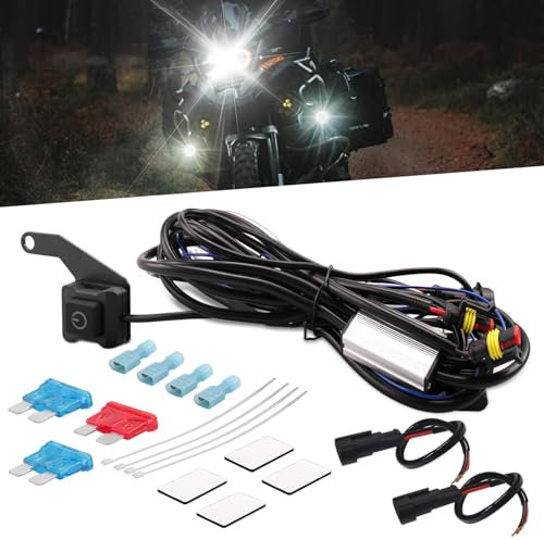 Asasytal Moto Câblage à Barres LED Faisceau de Fil, 12V Contrôler 2 Lampe, 10A/15A Fusible Kit Relais Marche/Arrêt étanche, pour Antibrouillard Interrupteur, Additionnel Feu de Travail Câblage, 1 Set