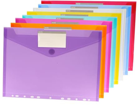 BEASAFY 8 Pièces Porte-Document A4, 8 Couleurs Pochette Plastique Avec 11 Trous et Poche Pour Étiquette, Chemise Transparente Pour Organiser Les Documents