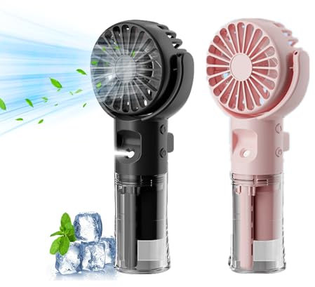 Tragbarer Handventilator Mit Wasser | 2 In 1 Mini Ventilator Usb | 800 MAh Handventilator Mit Wasserkühlung | Wasserventilator Mit 4 Geschwindigkeiten Für Büro,Reise Und Camping (Schwarz+Rosa)