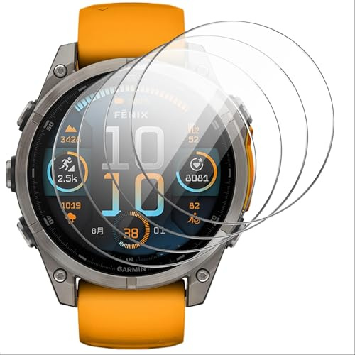 GIOPUEY Schutzfolie für Garmin Fenix 8 47mm, [4 Stück] HD Gehärtetes Glas Ultradünn Folie, [Anti-Kratzer] [Anti-Reflex] - Durchsichtig