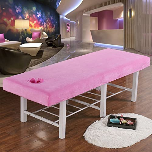 Chickwin Massageliege Bettwäsche mit Loch, Waschbar Samt Beauty Bettbezug, Elastizität Spannbetttücher Weiches Atmungsaktiv Massagebett Bettlaken für Spa, Schönheits (190x80cm,Pink)