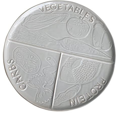 Platos divididos de 3 compartimentos para pérdida de peso, placa de control de porciones de cerámica gris de 10.6 pulgadas para mujer