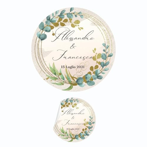 PV Grafik® 100 Tag Adesivi Matrimonio Personalizzati con nome e data, Etichette Adesive per Busta Personalizzati, Scegli la tua Misura e Personalizza.(Matrimonio 02)